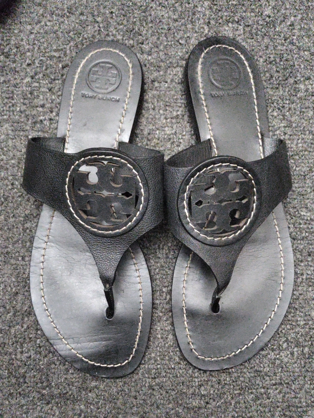 Tory Burch Black Leather Miller Thong Sandals